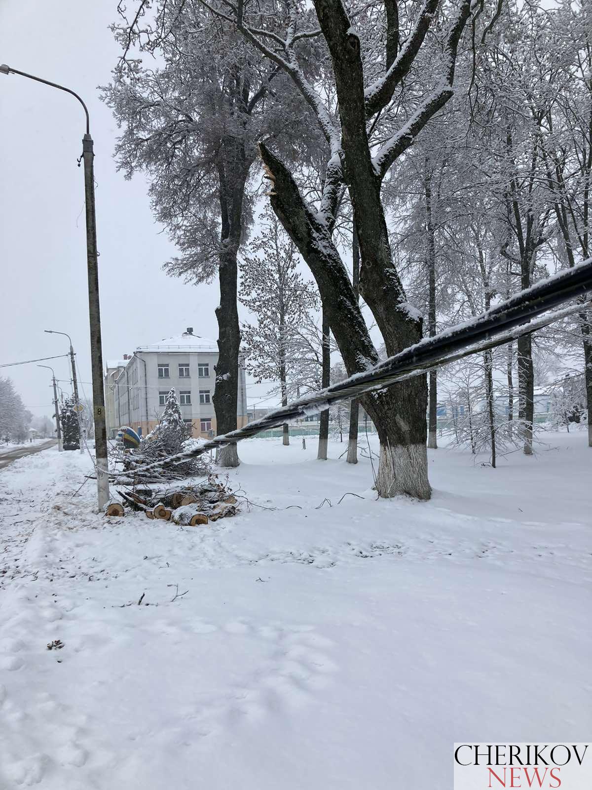 Последствия снегопада в Чериковском районе: электричество есть, но не везде