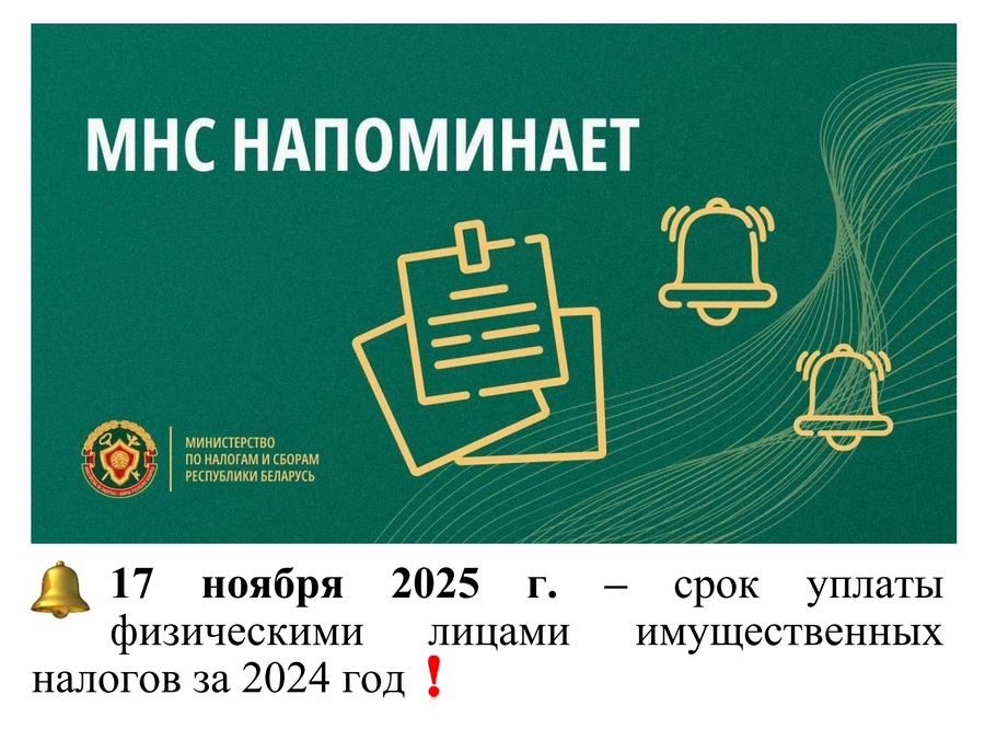 МНС напоминает: срок уплаты единого имущественного налога истекает 17 ноября